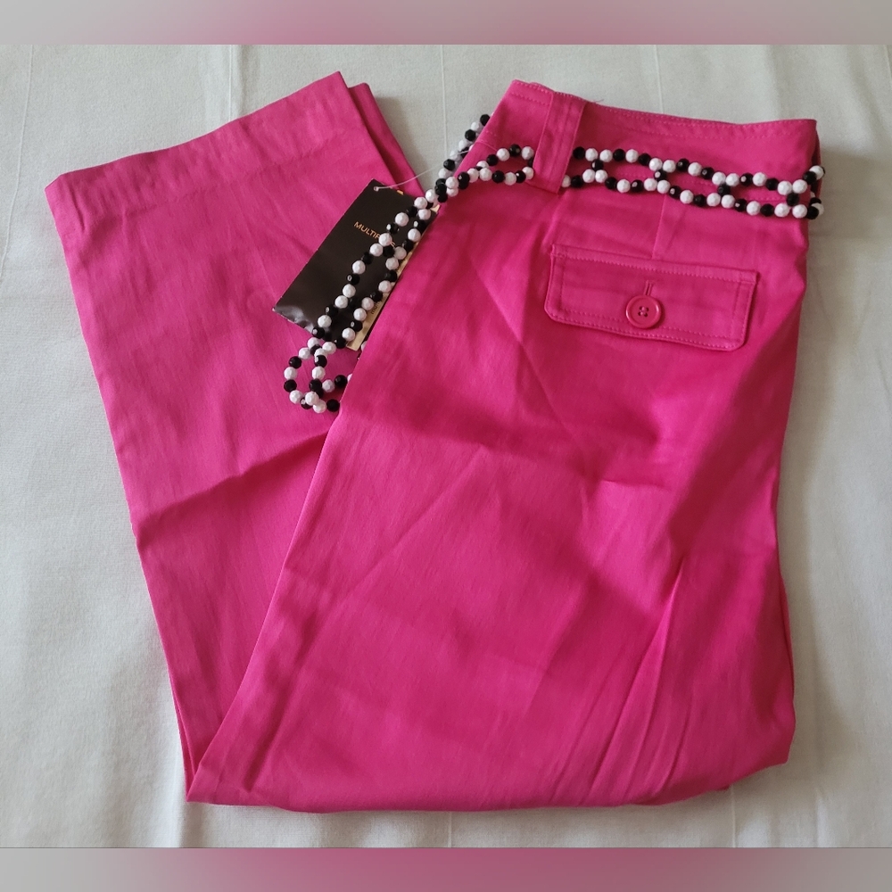 MULTIPLES Brand Sz 6 Vibrant Pink Pants with Beaded Belt